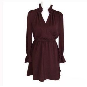 Banana Republic Brown Ruffle-neck Satin Fit & Flare Dress New With Tags